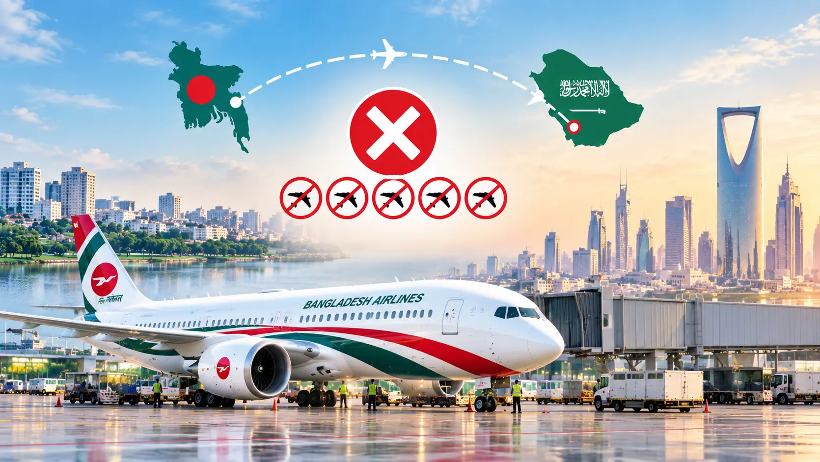 কিং খালিদ বিমানবন্দরে হামলা: ঢাকা-রিয়াদ রুটে ৫ ফ্লাইট বাতিল